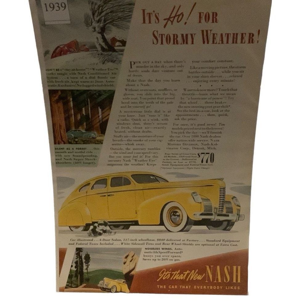 Vintage 1939 Nash For Stormy Weather Ad Advertisement